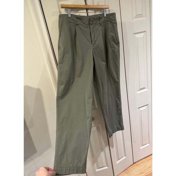 A New Day Olive Green High Rise Pleated Chino Pants Stretch Cotton Lyocell 14 - Picture 3 of 12